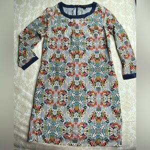 J CREW Dress 100% Silk FLORAL Size 0 Pockets Lace Trim Sheath Shift Blue Orange